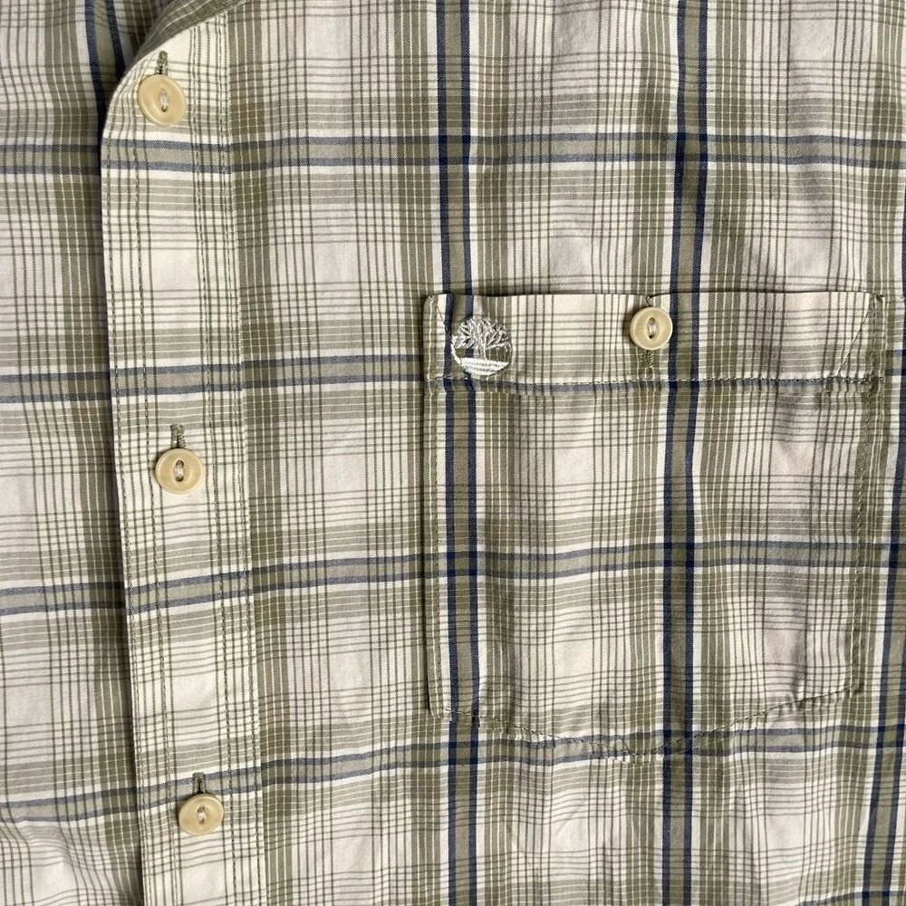 Timberland Casual Button Front Shirt Men Medium Beige Plaid Long Sleeve‎